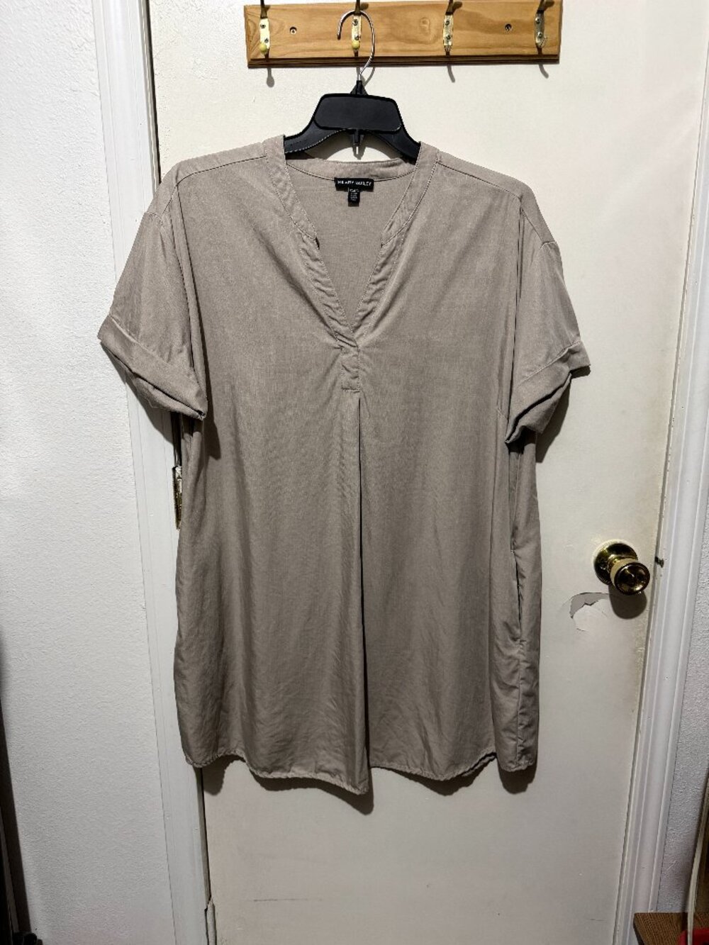 Hilary Radley Beige V-Neck Cuffed Short Sleeve Tunic Shirt Dress - XXL - Picture 4 of 9